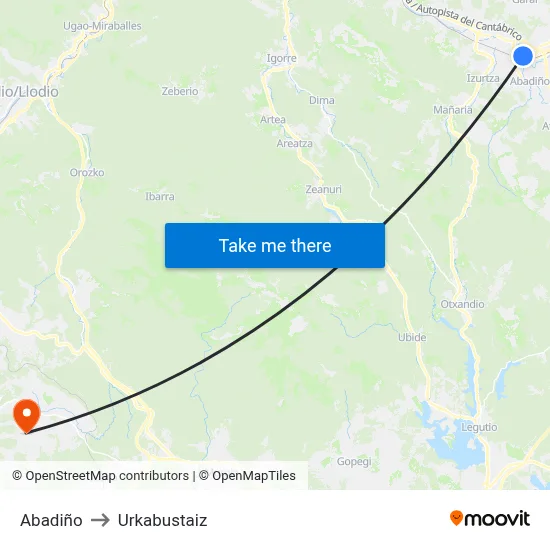 Abadiño to Urkabustaiz map