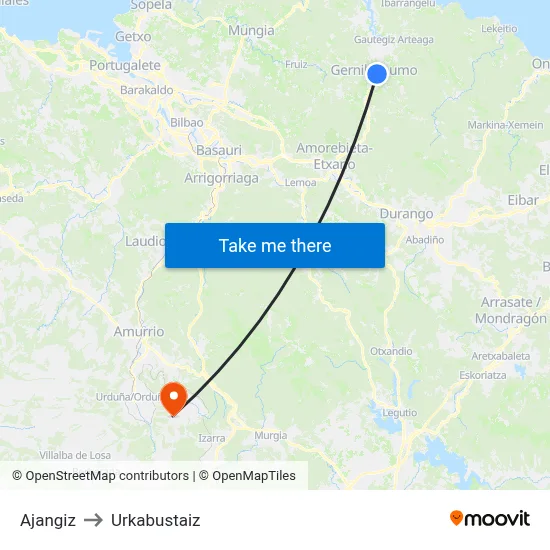 Ajangiz to Urkabustaiz map