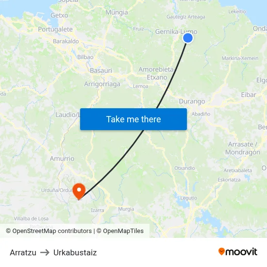 Arratzu to Urkabustaiz map