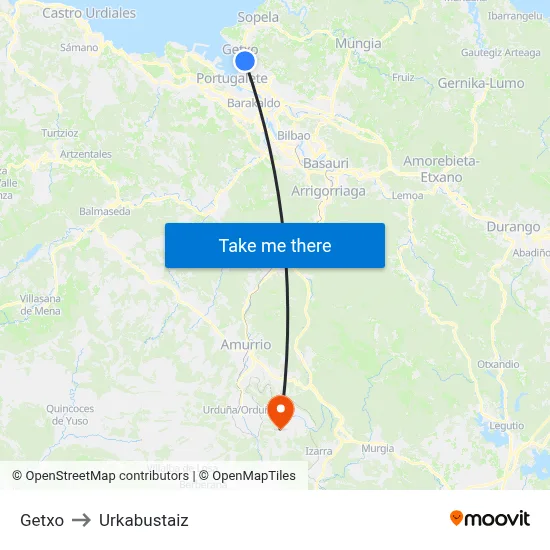 Getxo to Urkabustaiz map