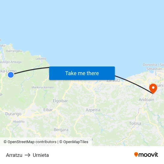 Arratzu to Urnieta map