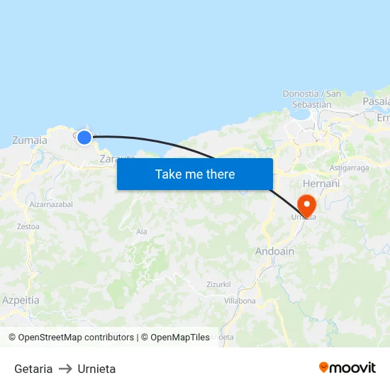 Getaria to Urnieta map