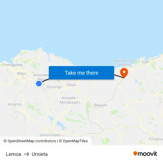 Lemoa to Urnieta map