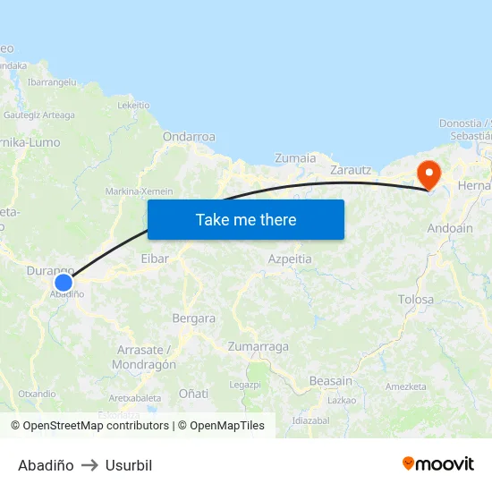 Abadiño to Usurbil map