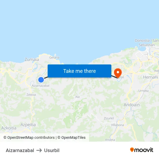 Aizarnazabal to Usurbil map