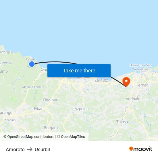 Amoroto to Usurbil map