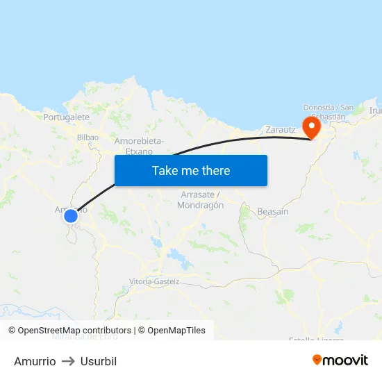 Amurrio to Usurbil map