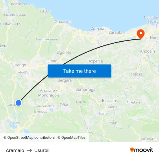 Aramaio to Usurbil map