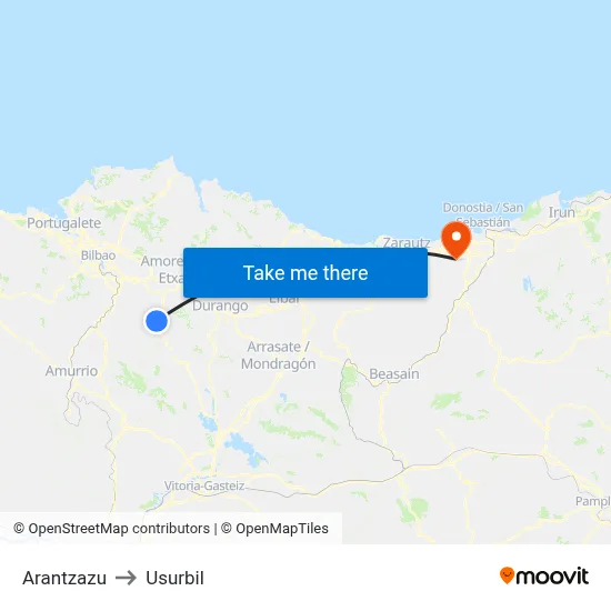 Arantzazu to Usurbil map