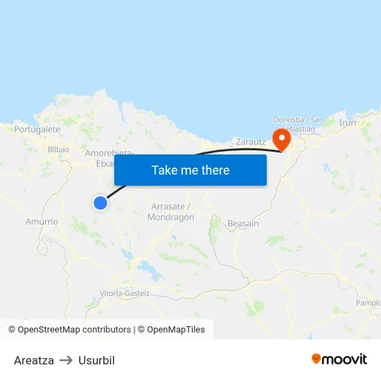 Areatza to Usurbil map