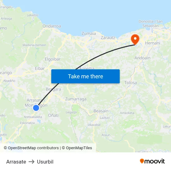 Arrasate to Usurbil map