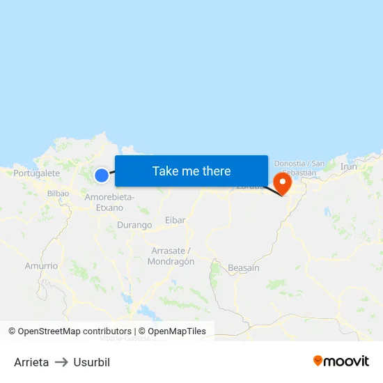 Arrieta to Usurbil map