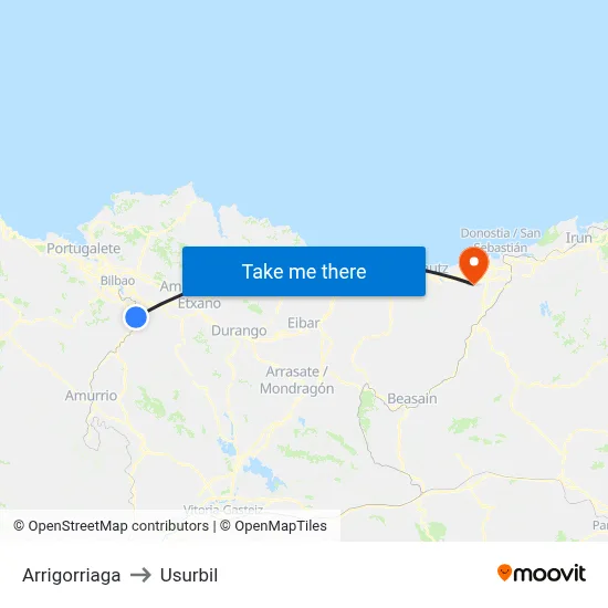 Arrigorriaga to Usurbil map