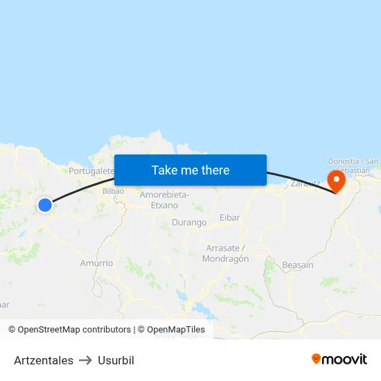 Artzentales to Usurbil map