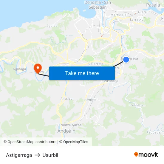 Astigarraga to Usurbil map