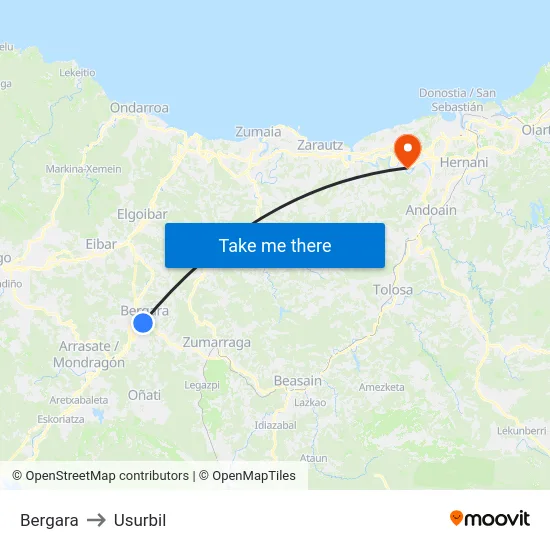 Bergara to Usurbil map