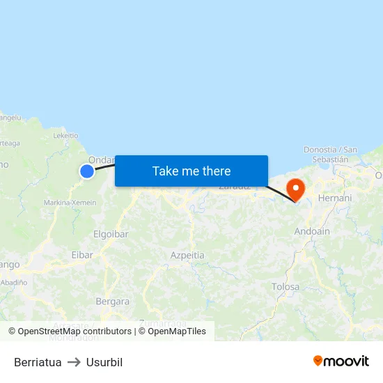Berriatua to Usurbil map