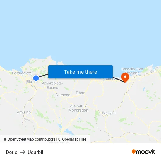 Derio to Usurbil map