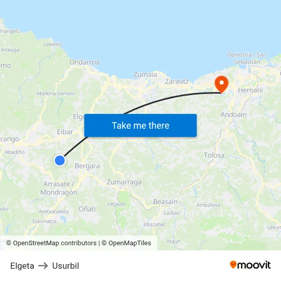 Elgeta to Usurbil map