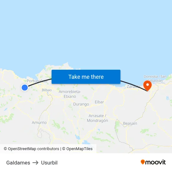 Galdames to Usurbil map