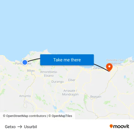 Getxo to Usurbil map