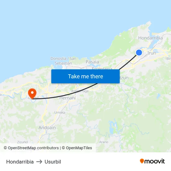 Hondarribia to Usurbil map