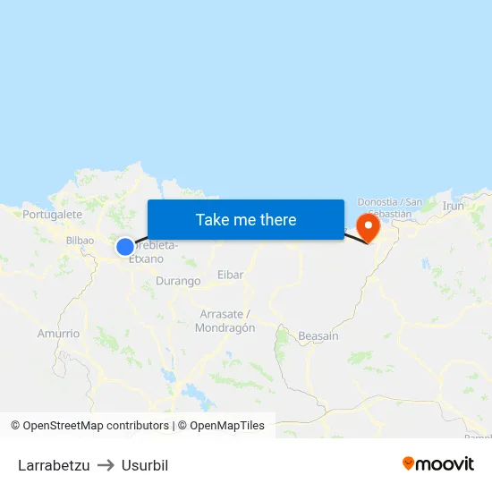 Larrabetzu to Usurbil map