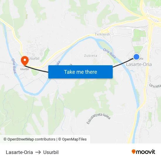 Lasarte-Oria to Usurbil map