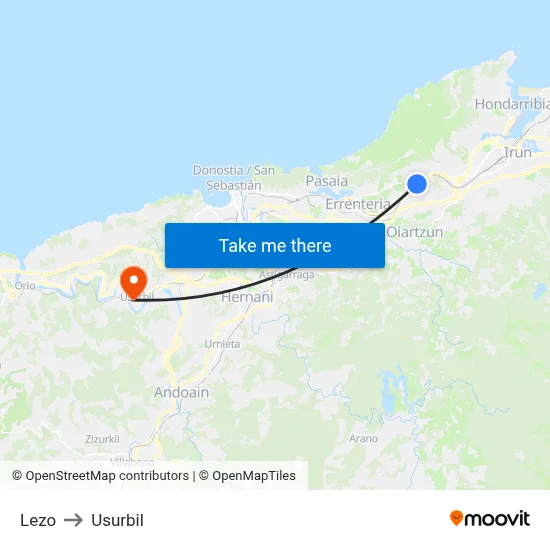 Lezo to Usurbil map