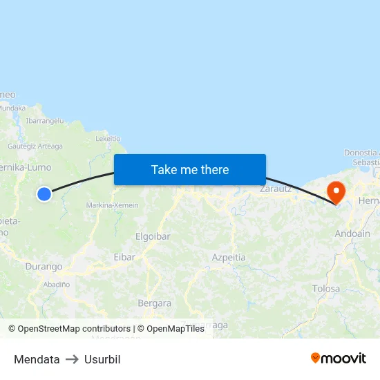 Mendata to Usurbil map