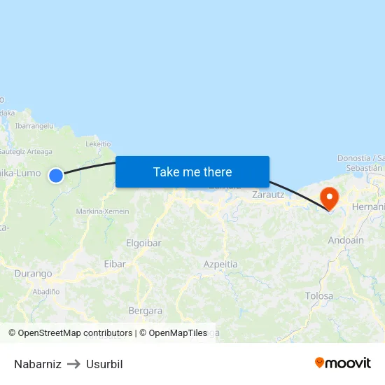 Nabarniz to Usurbil map