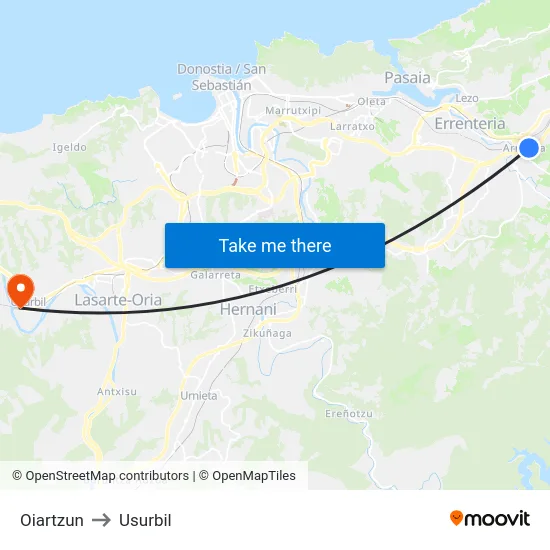 Oiartzun to Usurbil map