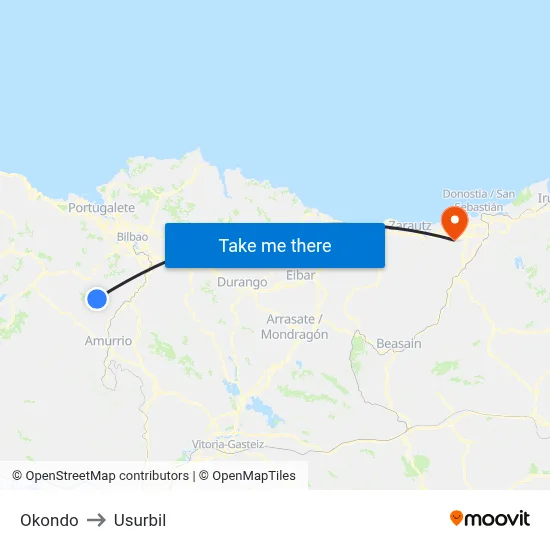 Okondo to Usurbil map