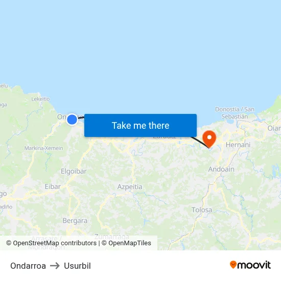 Ondarroa to Usurbil map