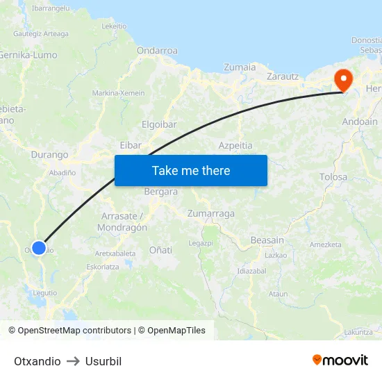 Otxandio to Usurbil map