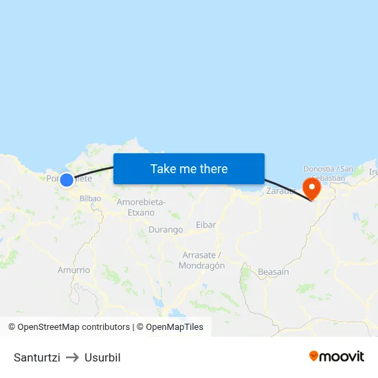 Santurtzi to Usurbil map