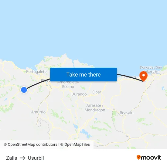 Zalla to Usurbil map