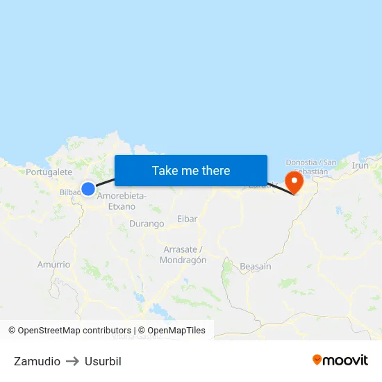 Zamudio to Usurbil map