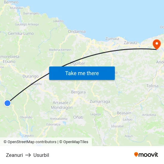Zeanuri to Usurbil map