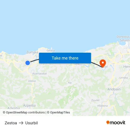 Zestoa to Usurbil map