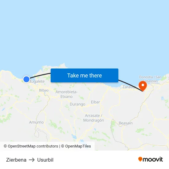 Zierbena to Usurbil map