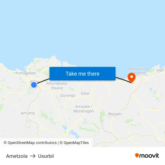 Ametzola to Usurbil map