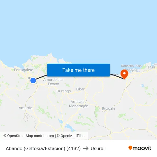 Abando (Geltokia/Estación) (4132) to Usurbil map