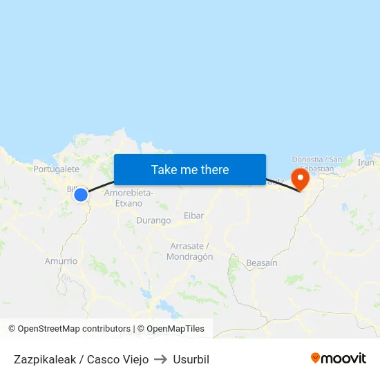 Zazpikaleak / Casco Viejo to Usurbil map