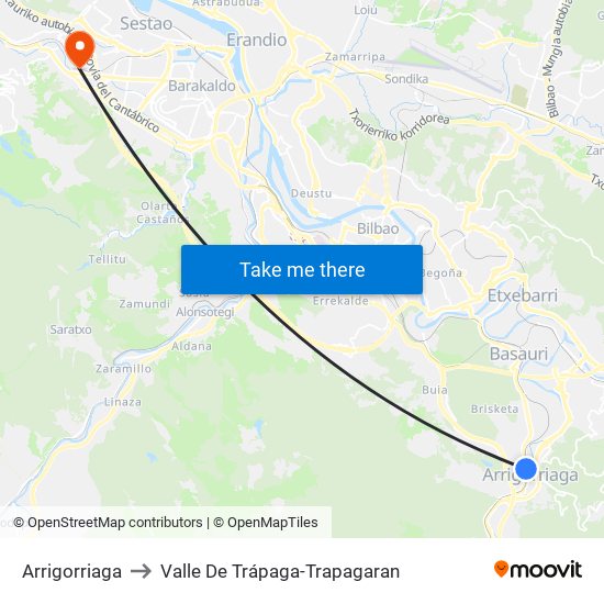 Arrigorriaga to Valle De Trápaga-Trapagaran map