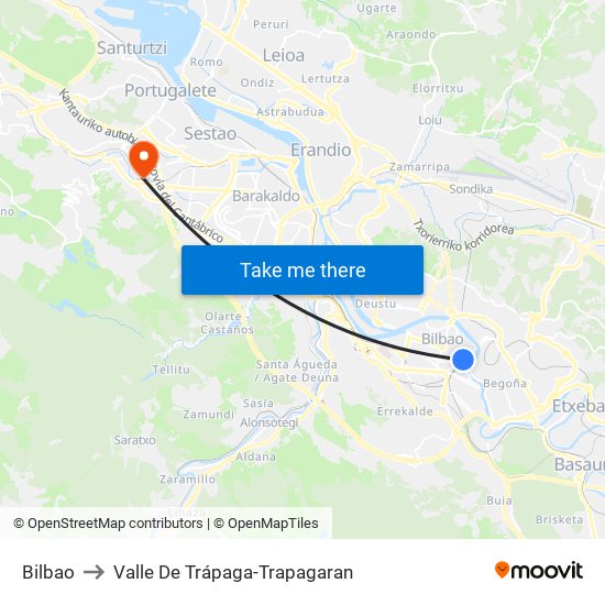 Bilbao to Valle De Trápaga-Trapagaran map