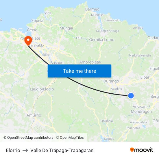 Elorrio to Valle De Trápaga-Trapagaran map