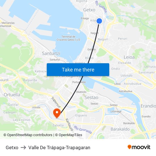 Getxo to Valle De Trápaga-Trapagaran map