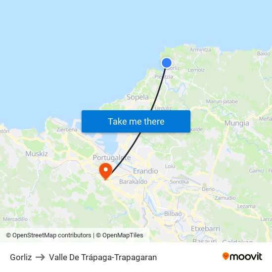 Gorliz to Valle De Trápaga-Trapagaran map