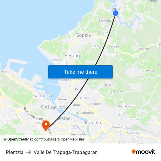 Plentzia to Valle De Trápaga-Trapagaran map